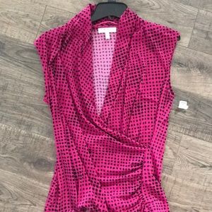 Magenta pink blouse open front surplice neckline